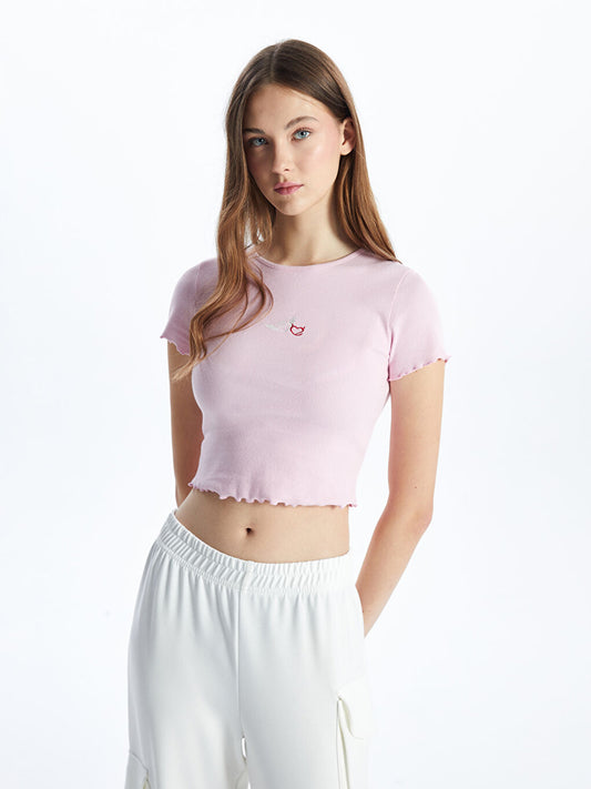 Pink Embroidery Crop Top