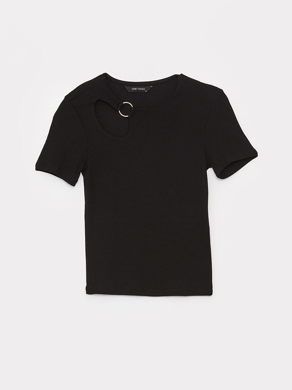 Crew Neck Plain Short Sleeve Tops | Black