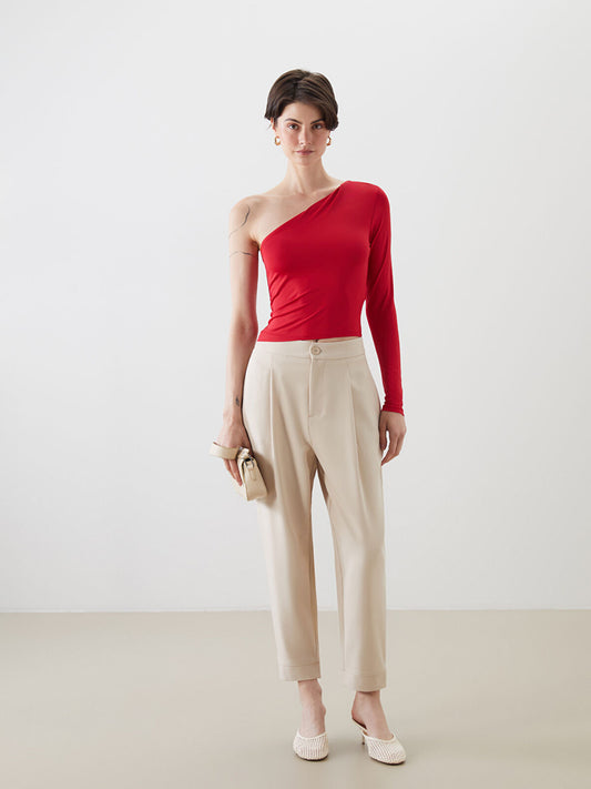 Chilli Red Slash Neck Crop Top | Red