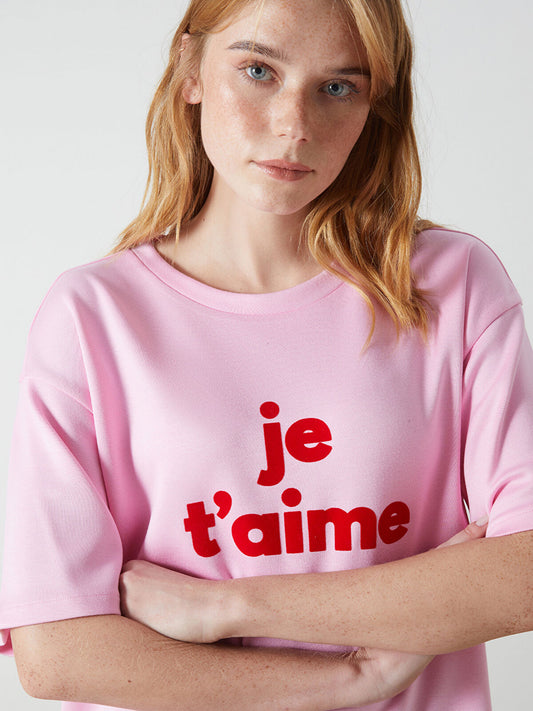 JE T'AIME Ladies Oversized Sweat Tee | Pink