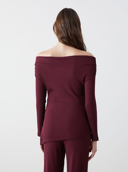 Slash Neck Ribbed Sweater Bodycon Top | Plum