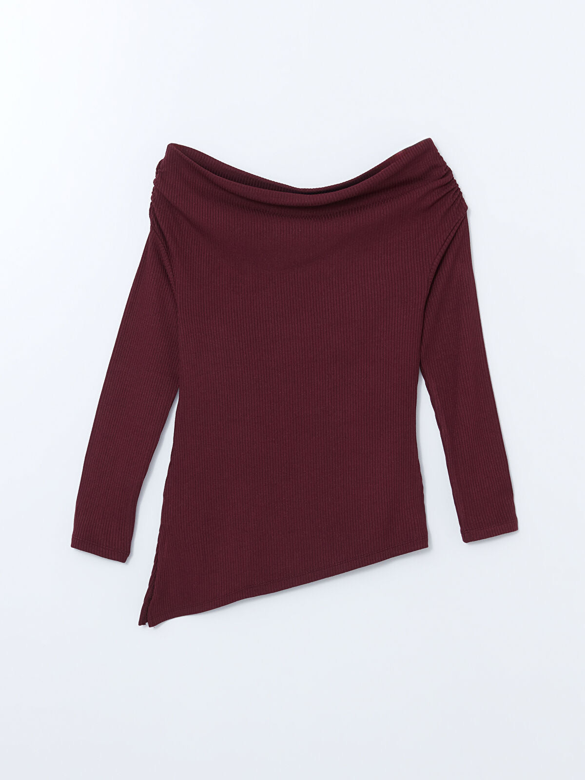 Slash Neck Ribbed Sweater Bodycon Top | Plum