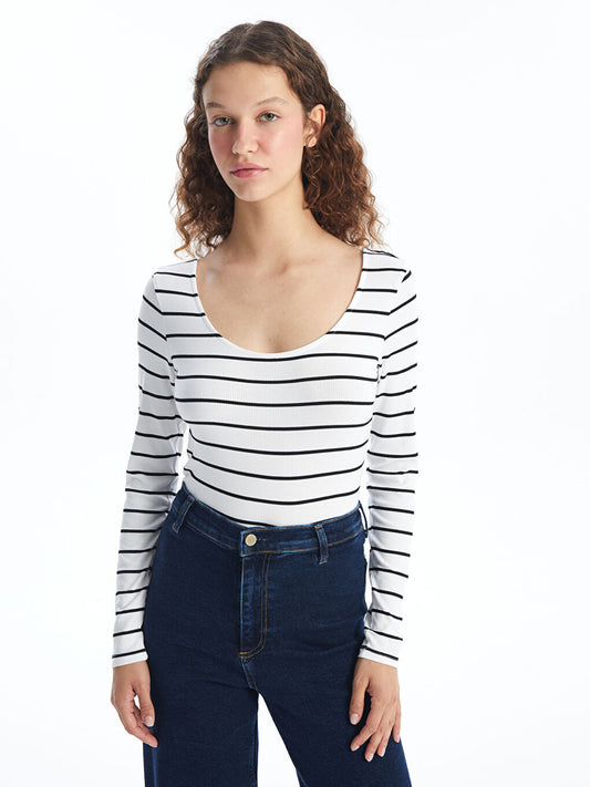 U Neck Stripe Tops | Black and White