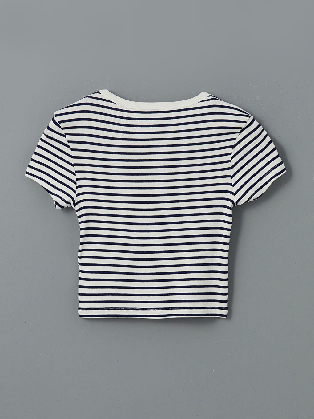 Crew Neck Striped Women's Tops | White and Navy Blue