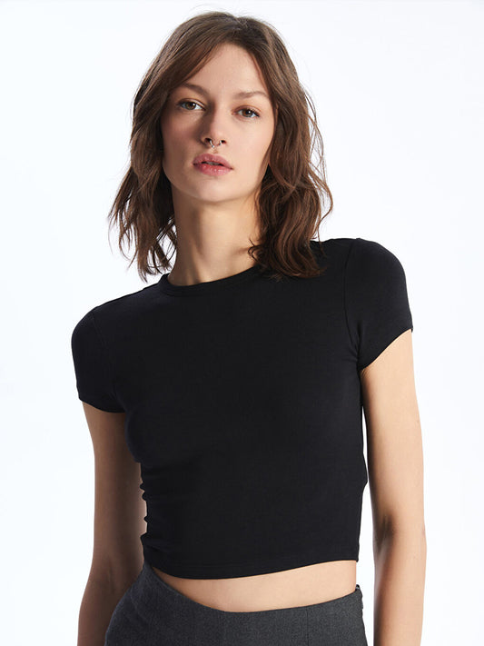 Crew Neck Women's  Tops | Viscose Black