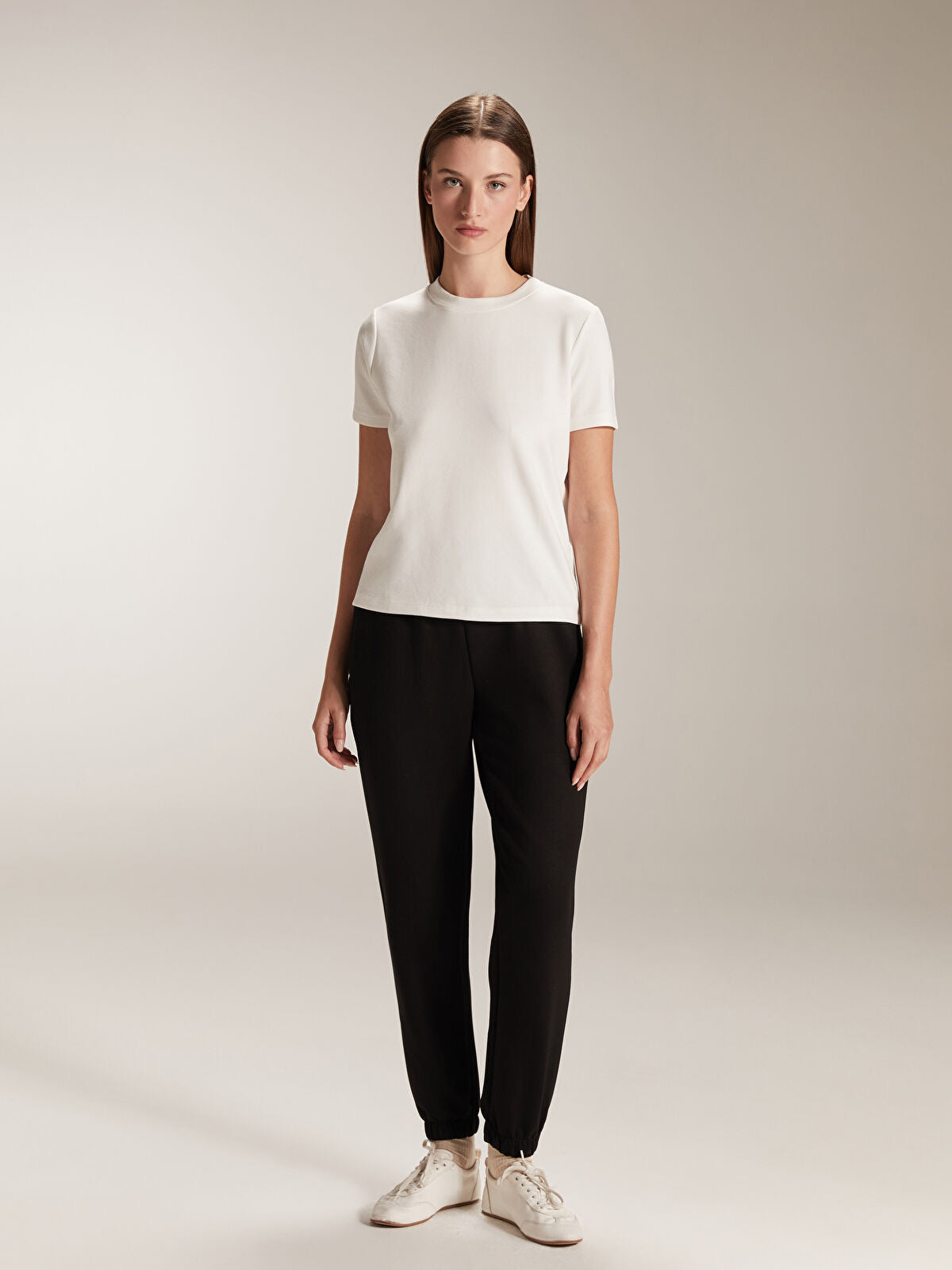 Beige Solid Tee | Short Length and Viscose