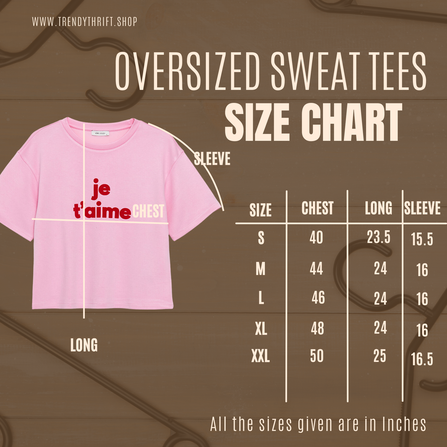 JE T'AIME Ladies Oversized Sweat Tee | Pink