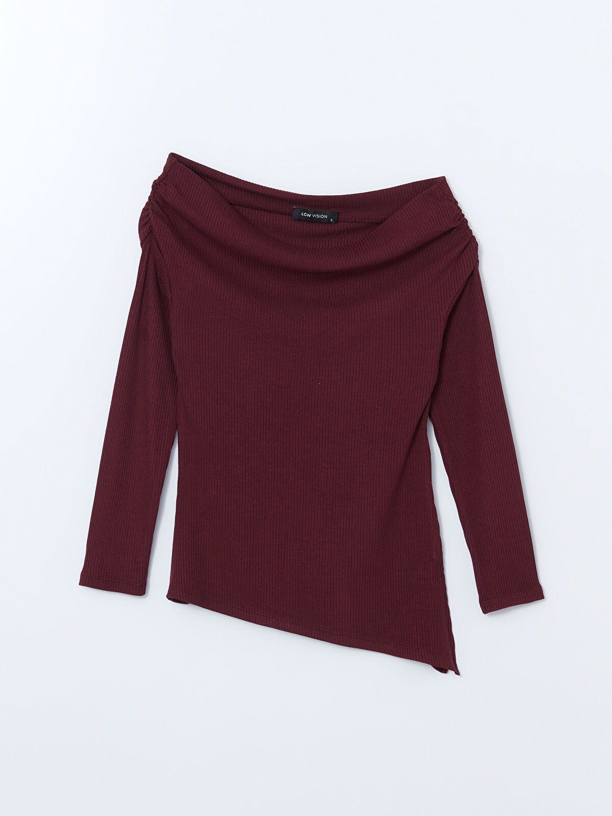 Slash Neck Ribbed Sweater Bodycon Top | Plum