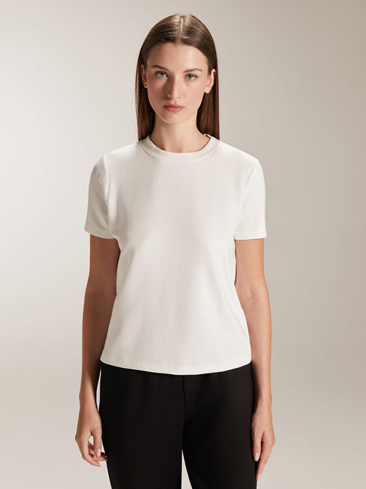 Beige Solid Tee | Short Length and Viscose